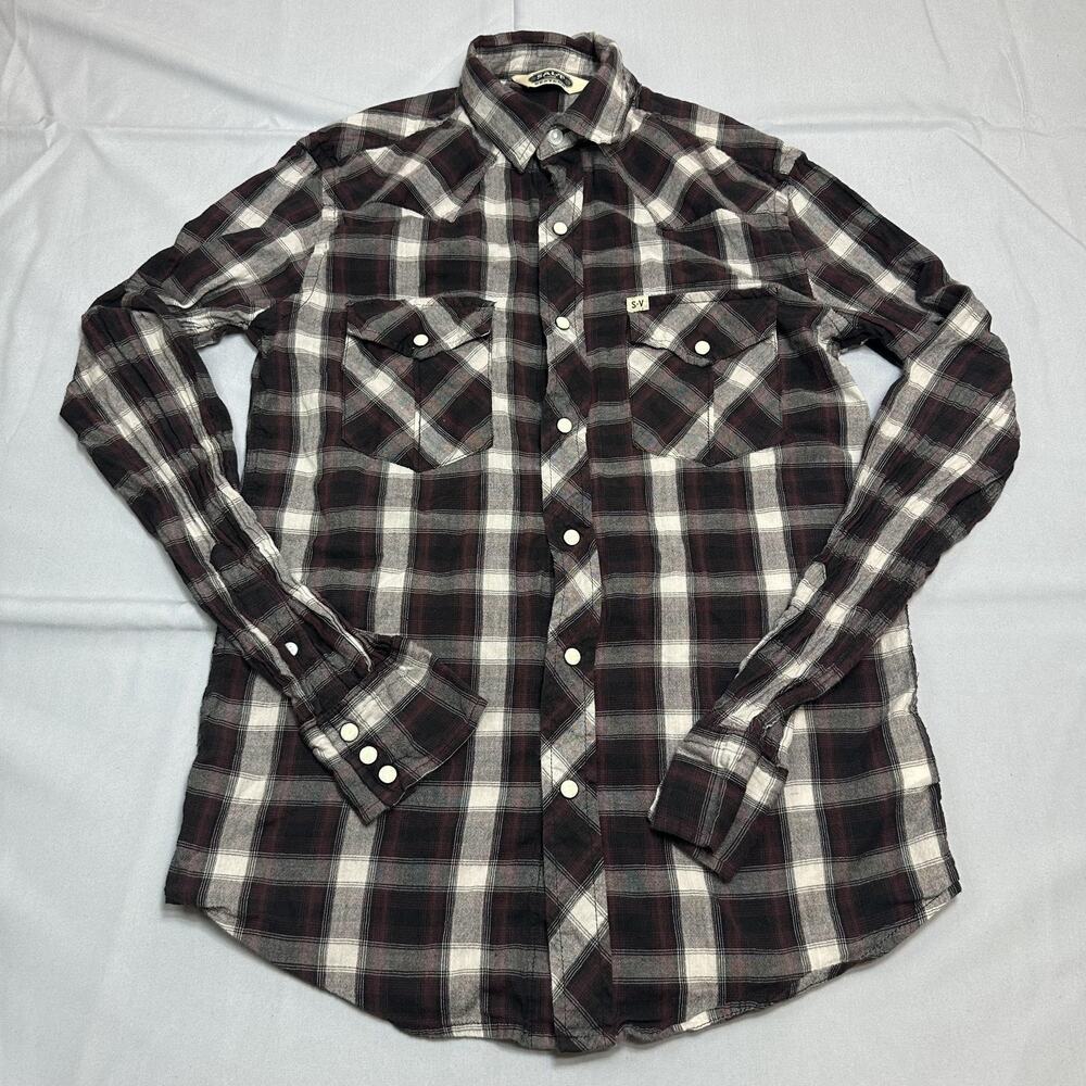 Salt Valley Shirt Mens XS Red Plaid Flannel Western Pearl Snap Casual Cowboy